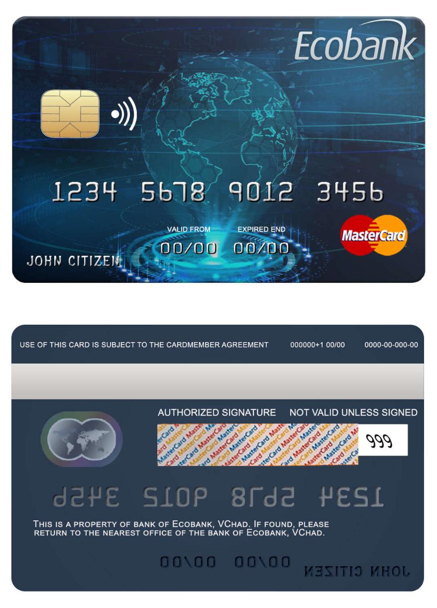 Download Chad Ecobank  bank mastercard Photoshop template
